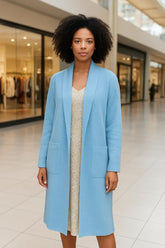 Women’s Long Collared Neck Pocket Trench Cardigan | Zarnesh