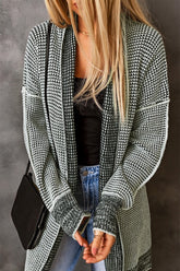 Women’s Long Plaid Knitted Open Front Cardigan | Zarnesh