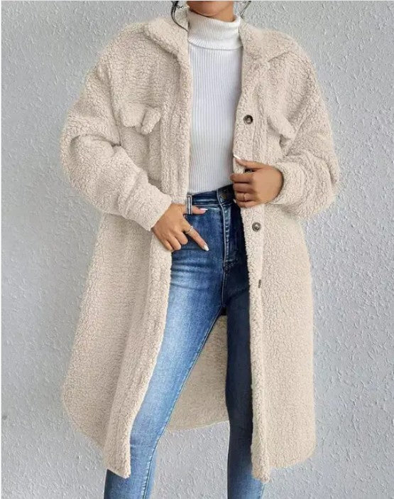 Women’s Long Plush Sherpa Fleece Button Up Teddy Jacket | Zarnesh