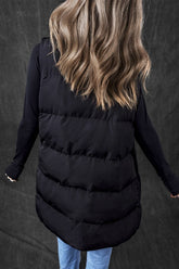 Women’s Long Puffer Quilted Solid Zip Up Vest | Zarnesh