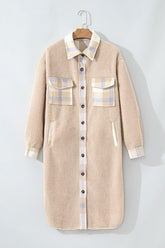 Women’s Long Sherpa Plaid Patchwork Collared Coat | Zarnesh