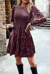 Women’s Long Sleeve Smocked Velvet Dress | Zarnesh