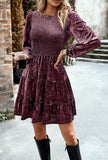 Women’s Long Sleeve Smocked Velvet Dress | Zarnesh