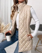 Women’s Long Zip-Up Front Thin Quilted Long Vest | Zarnesh