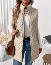 Women’s Long Zip-Up Front Thin Quilted Long Vest | Zarnesh
