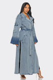 Women’s Longline Denim Belted Trench Coat | Zarnesh