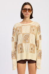 Women’s Loose Fit Graphic Crochet Long Sleeve Sweater | Zarnesh