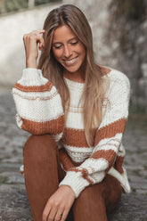 Women's Maggie Striped Knit Puff Sleeve Casual Sweater | Zarnesh