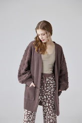 Women’s Knit Long Sleeve Pompom Sleeve Cardigan | Zarnesh