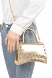 Women’s Metallic Faux Leather Studded Handle Swing Bag | Zarnesh