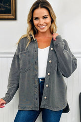 Women’s Mineral Wash Drop Shoulder Chest Pocket Shacket | Zarnesh