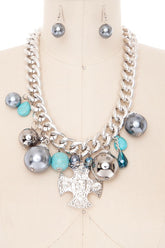 Women’s Mix Media Cross Charm Statement Necklace Set | Zarnesh