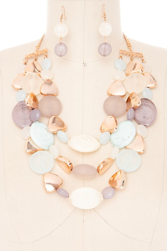Women’s Mix Pebble Resin Beads Statement Necklace Set | Zarnesh