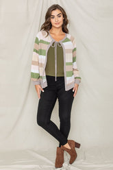 Women's Multi Color Stripe Waffle Trim Open Cardigan | Zarnesh