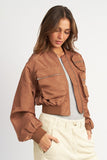 Women’s Multi Pocket Cropped Bomber Jacket | Zarnesh
