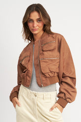 Women’s Multi Pocket Cropped Bomber Jacket | Zarnesh