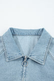 Women’s Denim Collared Elastic Edge Zip-Up Pocketed Jacket | Zarnesh
