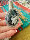 Women’s Navajo Sterling Silver White Buffalo Adjustable Ring | Zarnesh