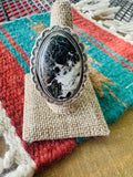 Women’s Navajo Sterling Silver White Buffalo Adjustable Ring | Zarnesh