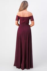 Women's Off Shoulder Sequin Lace Party Chiffon Dress | Zarnesh