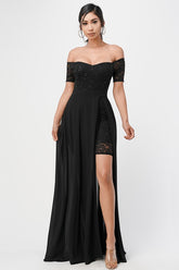 Women's Off Shoulder Sequin Lace Party Chiffon Dress | Zarnesh