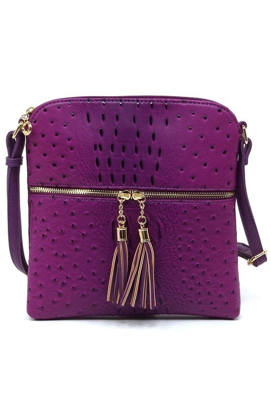 Women's Ostrich Leather Zip Tassel Crossbody Bag | Zarnesh