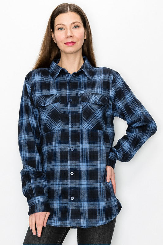Women’s Oversize Plaid Checker Button-Down Flannel Shirt | Zarnesh