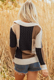 Women’s Paige Cable Knit Sleeve Buttons Collared Sweater | Zarnesh