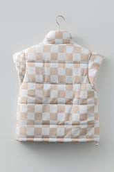Women’s Patchwork Checker Quilted Buttoned Zip Up Vest | Zarnesh