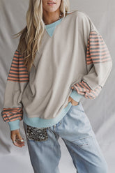 Women’s Patchwork Striped Sleeve Drop Shoulder Sweatshirt | Zarnesh