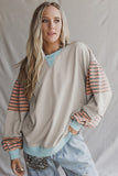 Women’s Patchwork Striped Sleeve Drop Shoulder Sweatshirt | Zarnesh