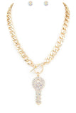 Women’s Pave Crystals Key Pendant Necklace Set | Zarnesh
