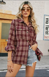 Women's Plaid Button Down Front Pockets Flannel Shirt | Zarnesh