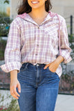 Women’s Plaid Checker Button Up Hooded Shacket | Zarnesh
