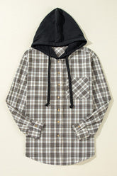 Women’s Plaid Checker Button Up Hooded Shacket | Zarnesh