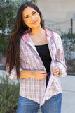 Women’s Plaid Checker Button Up Hooded Shacket | Zarnesh