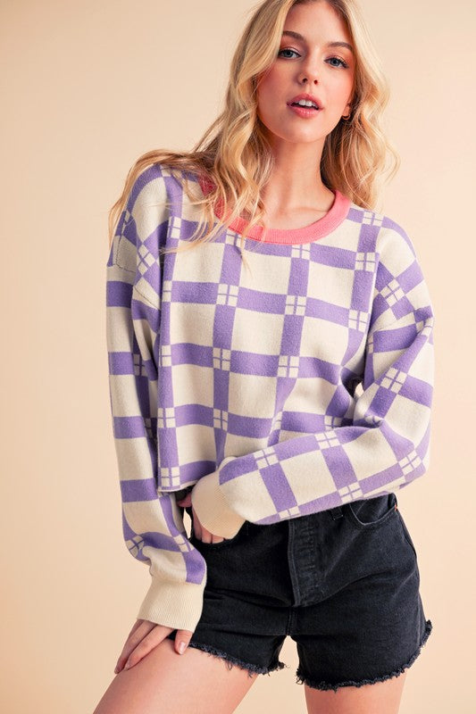 Women’s Plaid Checkered Pattern Pam Sweater | Zarnesh
