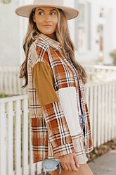 Women’s Plaid Color Block Patchwork Jacket with Pocket | Zarnesh