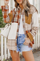Women’s Plaid Color Block Patchwork Jacket with Pocket | Zarnesh