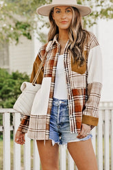 Women's Plaid Color Block Patchwork Pocket Shirt Shacket | Zarnesh