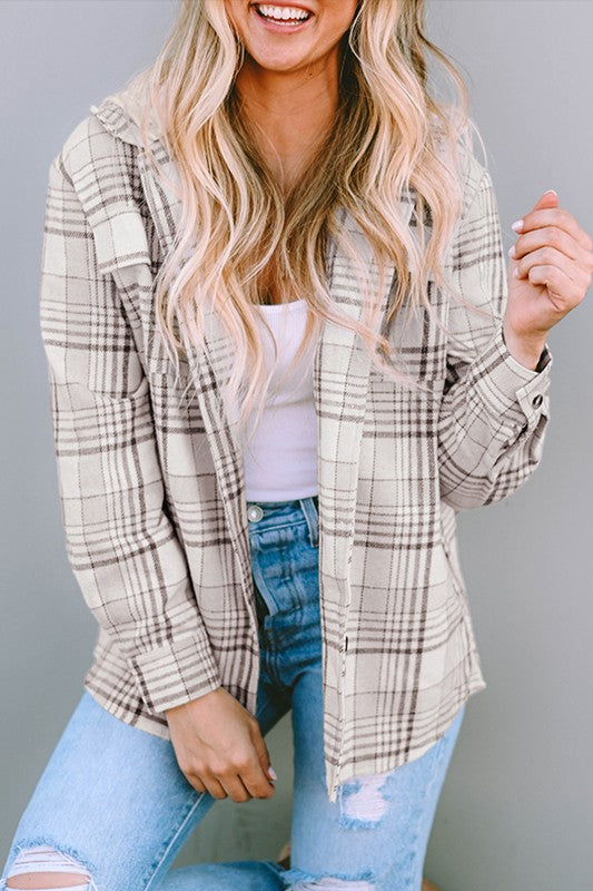 Women’s Plaid Flannel Removable Hood Buttoned Shacket | Zarnesh
