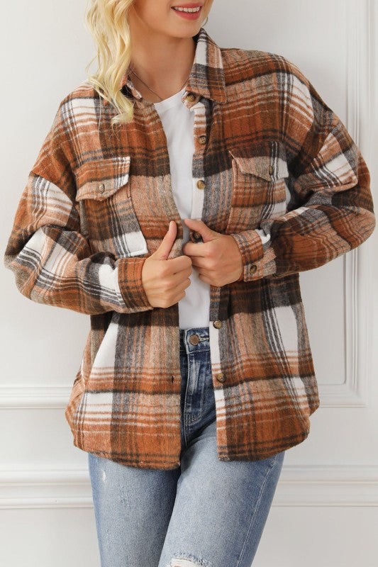 Women’s Plaid Flap Chest Pockets Flannel Shacket | Zarnesh