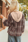 Women’s Plaid Long Sleeve Patchwork Quarter-Button Hooded Shirt | Zarnesh