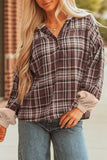 Women’s Plaid Long Sleeve Patchwork Quarter-Button Hooded Shirt | Zarnesh