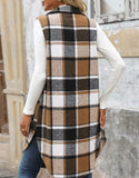 Women's Classic Plaid Longline Side Pockets Lapel Vest | Zarnesh