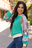 Women’s Plaid Paisley Patchwork Long Sleeve Top | Zarnesh