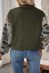 Women’s Plaid Ribbed Fleece Patchwork Button-Up Jacket | Zarnesh