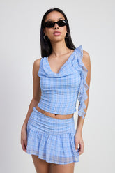 Women’s Plaid Ruffle Mini Ruched Skirt | Zarnesh