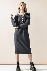Women’s Plus Button-Front Long Sleeve Soft Sweater Midi Dress | Zarnesh
