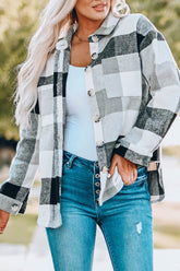 Women’s Plus Checkered Plaid Button-Up Pocketed Shacket | Zarnesh